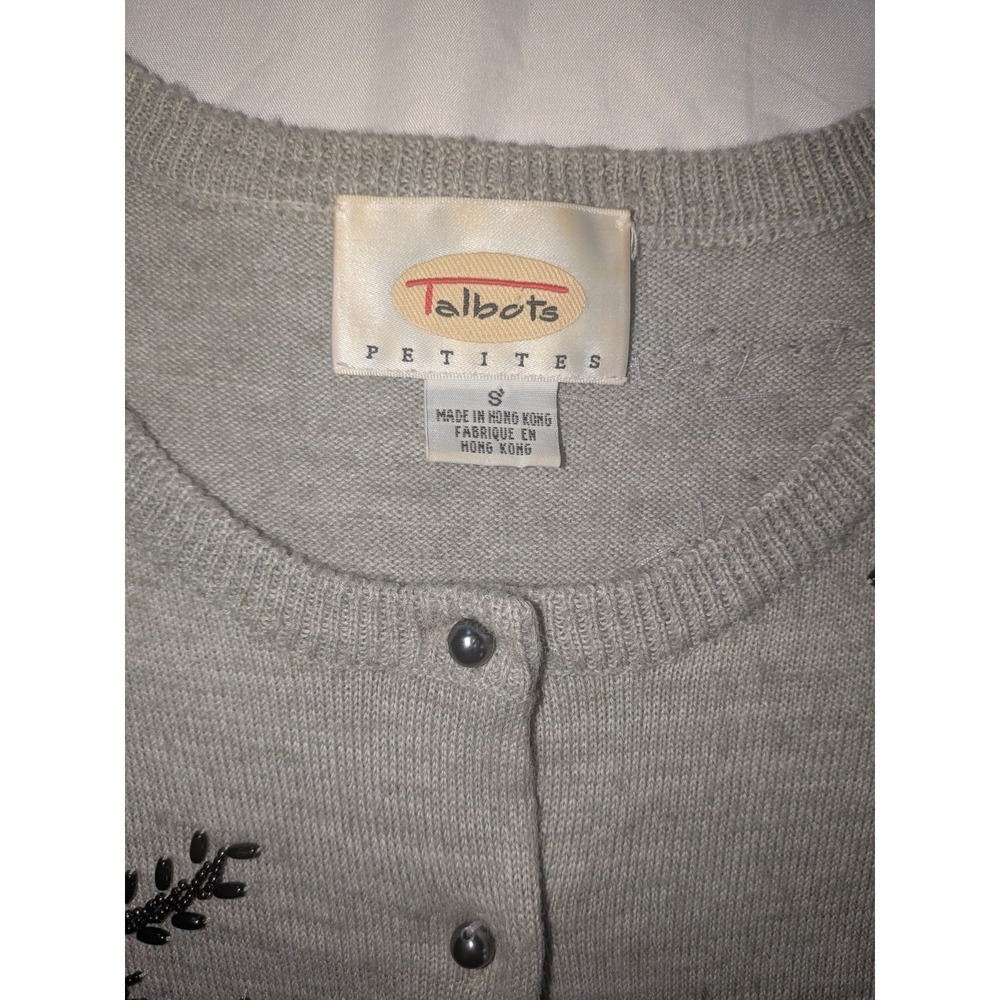 Talbots Petites Women's Size Small Gray Cardigan Sweater 3/4 Sleeve Button Front - Picture 2 of 10